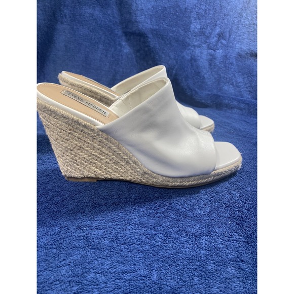 Steve Madden‎ Women's Urge Wedge Sandal Size 9.5 White Leather - Picture 3 of 12